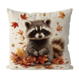 GAGEC Fall Pillow Covers 20x20 Inch Raccoon Maple Leaves Decorative Throw Pillow Covers Harvest Autumn Pillowcase for Farmhouse Home Sofa Living Room Decor