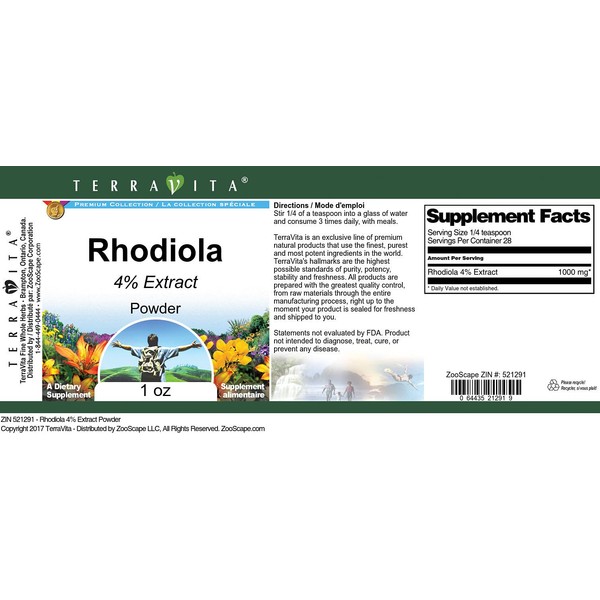 TerraVita Rhodiola 4% Powder (1 oz, ZIN: 521291) - 3 Pack