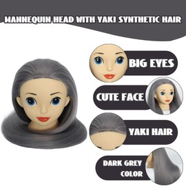 TKIMHEQ Mannequin Head with Hair 24" Cosmetology Manikin Doll Head for Styling Hairdresser Practice Braiding Training Head Practice Cosmetology with Free Clamp Holder Cute Face Big Eyes (Dark Grey)