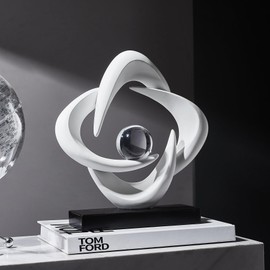 FJS Abstract Art Statues for Home Decor, White 4 Pointed Star Sculpture, 10.8" H Modern Coffee Table Bookshelf Decor Accents, Decorations for Living Room Dining Room Office Hotel (White)