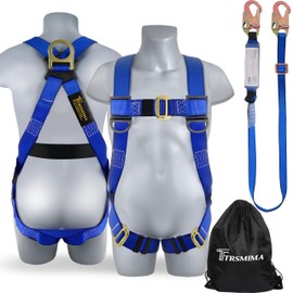 TRSMIMA Safety Harness Fall Protection - Roofing Full Body Construction Lanyard Kit Men Fall Arrest Work Tree Climbing Roofer D-ring ANSI