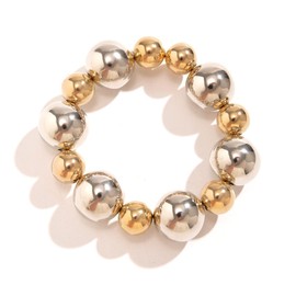 Statement Gold Beaded Bracelets for Women Strand Tarnish Chunky Dainty Link Stackable Beads ball Bracelet - Gold & Silver