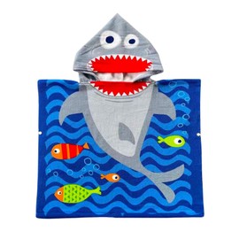 Blue Shark Hooded Poncho Towel for Kids,60x90cm Kids Beach Towel Swimming Towels,Beach Changing Robe Children's Bath Towel Poncho for Swimming Pool,Microfiber Towel Bathrobe for Girls Boys Children