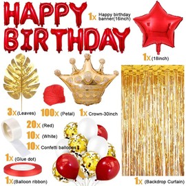 Yamibobo Red Gold Birthday Party Decorations, Red Gold Confetti Balloons, Gold Curtain