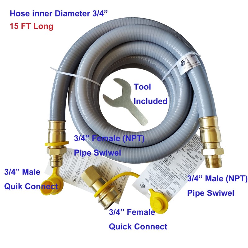 GRILLJOB 15FT 3/4" ID Natural Gas Hose with 3/4 Quick