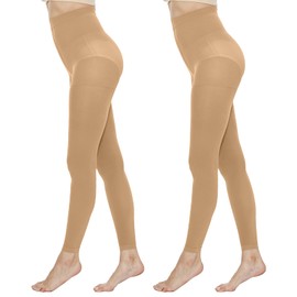 MANZI Women's Footless Tights 2 Pairs Suntan Opaque Control-Top Pantyhose 70 Denier X-Large