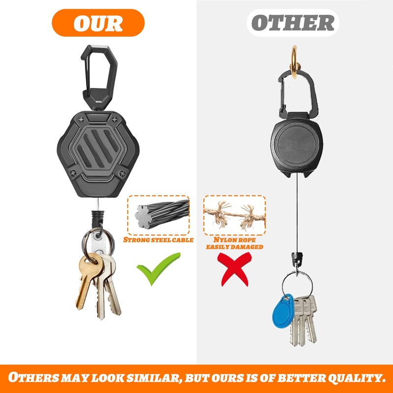 Pack of 2 Retractable Key Chains - Heavy Duty Carabiner