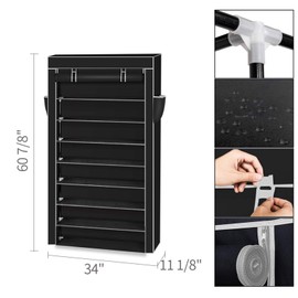 10 Tiers Shoe Rack with Dustproof Cover Closet Shoe Storage Cabinet Organizer, Space Saving Portable Shoe Rack Hold up to 45-Pair (Black)
