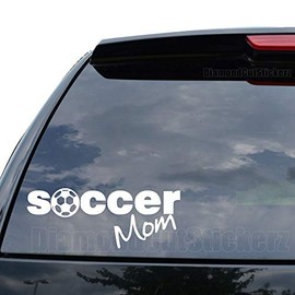 DiamondCutStickerz Soccer MOM Sports Decal Sticker Car Truck Motorcycle Window Bumper Laptop Wall Decor - Size (11 inch / 28 cm Wide) - Color (Gloss White)