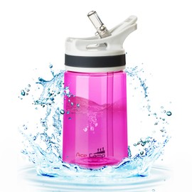 AceCamp BPA Free Kids Water Bottle Plastic with Straw, Tritan Clear Water Bottle 350ml, Red