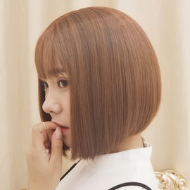 Wig Short Bob Full Wig Pattan Short Hair Straight Hair Heat Resistant Princess Cut Side Hair Female Wig Medium Beige Brown Light Brown