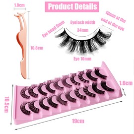 10 Pairs of 3D False Eyelashes, Natural Artificial Eyelash Extensions, Fake Lashes with Eyelash Clip, Strip Lashes, Wispy Fluffy Lashes for Eye Make-Up