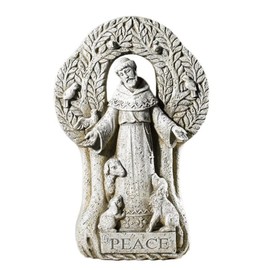 Avalon Gallery Saint Francis Peace Tree Garden Figurine, Stone Resin Outdoor Statue, 12.5" Tall x 8" Wide