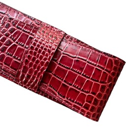 LAMBROSDN Printed Alligator Cowhide Leather Pen Case, Luxury Crocodile Sleeve, Pen & Pencil Case with Flap for 2-3 Pens (Wine)