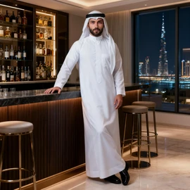 Traditional arabic costume for men, Long Sleeve White Islamic thobe for men,Middle Eastern Kaftan with Chest Pocket