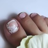 French Tip Press on Toenails White Flower Full Cover Fake