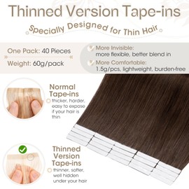 Elailite 40 Pcs Tape in Extensions Human Hair Thin Type 1.5g/pcs - Seamless Skin Weft Hair Extensions 100% Real Natural Remy Hair (#4 Medium Brown, 22 Inch)