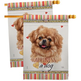 Breeze Decor Tibetan Spaniel Happiness House Flag 2 pcs Pack Dog Puppy Spoiled Paw Canine Fur Pet Nature Farm Animal Creature Banner Small Garden Yard Gift Double-Sided, Made in USA