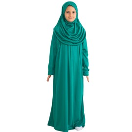 Prien Prayer Clothing for Children, Girls Muslim Dresses, Long Sleeve Abaya with Hijab, Islam Clothing Women, Women's Muslim Dress Set, Prayer Dress Jilbab Khimar Ramadan, Green