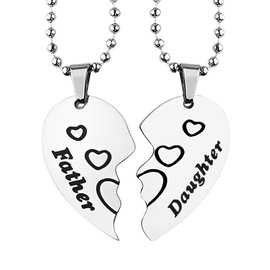 Father Daughter Necklace Gifts for 2 Heart Matching Necklaces Set for Daughters Dad Father's Day Gifts for Men Fathers Long Distance Relationship Gift for Step Daughter Graduation Gift for Women