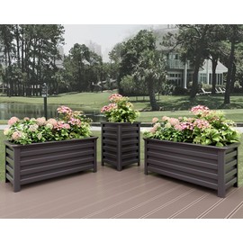 Aluminum Rectangular Outdoor Planter 39.36" Long Box Planter for Patio Porch Indoor Outdoor Weather-Resistant Large Planters with Drainage Hole for Flowers, Dark Brown, 19.68"D x 39.36"W x 19.68"H