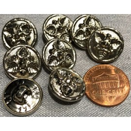 Unbranded 8 Shiny Hollow Puffed Silver Tone Shank Buttons Leaf Leaves 5/8" 15.5mm # 8117