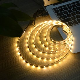 Renohef USB Led Strip Lights,DC 5V SMD 3528 16.4ft(5m) 300 LEDs 60leds/m Warm White Led Strips with USB Cable,TV Desktop Laptop Backlight,Kitchen Decorative Lighting-Non Waterproof