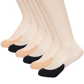 MANZI Invisible Half Toe Topper Socks Slingback Liner Socks with Transparent Elastic Strap 3 Pairs Black,3 Pairs Nude