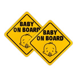 Baby on Board Sign, Pack of 2 Car Stickers, Magnetic Safety Signs, Warning Signs, Reusable, Reflective at Night, Waterproof (12.5 cm, Yellow)