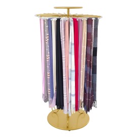 Freestanding Scarf Display Rack, 360° Swivel Rotating Round Scarf Display Stand with 30 Rods, 30lbs Scarf Holder Organizer for Hanging and Displaying Scarves