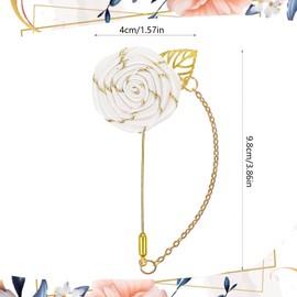 Ymapinc Gold Lapel Pin for Men，Gold Foil Brooch Men's White Flower Pin Men's Satin Lapel Pin with Metal Chain Suitable for Suits, Professional Suits, Tuxedo Groom Wedding Brooch
