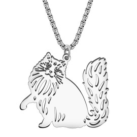 HUAGEO Stainless Steel 18K Gold Plated Cute Ragdoll Cat Pendant Necklace for Women Girls Kitten Pets Jewellery Gifts Charms (Silver Plated)