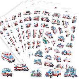 768PCS Ambulance Car Themed Paper Stickers,Emergency Vehicle Medical Hospital Doctor Nurse Party Favors Decorations Supplies Goodie Bag Stuffers Favors Prize Ambulance Car Sticker(24 Sheets)
