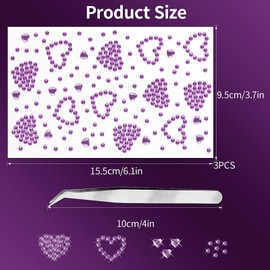 3 Sheers Purple Rhinestone Stickers Self Adhesive Face Gems Stick on Heart Face Jewels Stickers for Valentines Makeup Crystal Pearls for Eye Face Body Nails Crafts Decoration