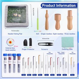 Mayboos Needle Felting Kit, 6"x6" Felting Pad Needle Felting Tools Felting Mat Needle Felting Supplies with Felting Needles Finger Guards Wooden Handle Scissor Bag for Beginner Professional DIY