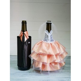Bride & Groom Wine Bottle Covers - Wedding Dress-Up for Couples - Fun Centerpiece Decor - Tender Pink Wine Accessories