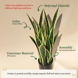 KOL 3ft 2PCS Artificial Snake Plant, 35in Faux Sansevieria with PVC Lifelike Leaves for Indoor Home & Garden Decor, Potted Mother-in-Law's Tongue Plants, Yellow