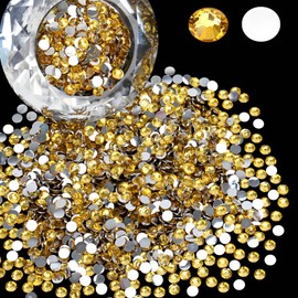 Wholesale Bulk Bag 5000PCS 2mm Resin Flat Back Rhinestone, Crystal Yellow Round Non Hotfix Flatback Resin Rhinestones for Nails, Tumblers, DIY Bling Embellishments, Loose Glitter Crystal Diamond Stone