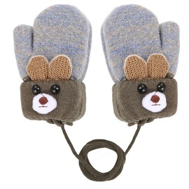 RAMGLYO 1 Pair Kids Knitted Gloves Stretch Mittens Plush Lining Gloves Mittens Winter Warm Mittens Full Finger Gloves with String for 1-3 Years Old Boys Girls