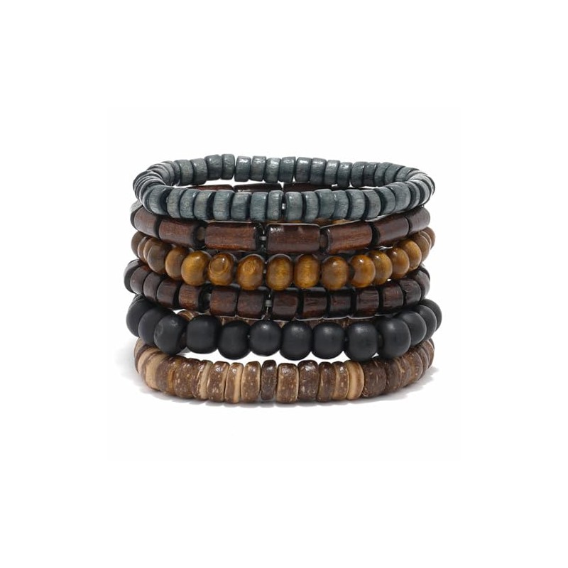 MILAKOO 6Pcs Wooden Bracelet Multilayer Grunge Set Stretch Bracelets Wrap