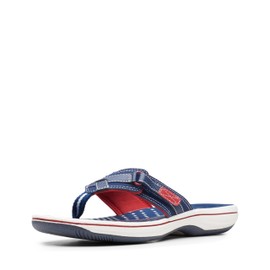 Clarks Women's Breeze Sea Flip-Flop, Navy/Red Synthetic, 5