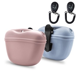 AUDWUD Silicone Dog Treat Pouch,With Dog Training Clicker,Clip on Portable Training Container,Convenient Magnetic Buckle Closing and Waist Clip