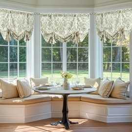 jinchan Linen Tie Up Valance for Window Flax Floral Drapes Vintage Farmhouse Medallion Window Treatments Light Filtering Curtain for Living Room Laundry Rod Pocket 1 Panel 54 Inch Sage Green