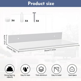 LIMITADA Pack of 2 Wall Shelves, White Metal Floating Shelf, 30 cm, Kitchen Shelf, Floating Hanging Shelf, Wall Shelf, Metal Shelf for Living Room, Bathroom, Kitchen, Bedroom, Wall Shelf