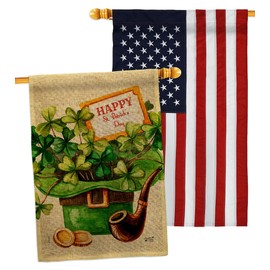 Angeleno Heritage Cover and Hat House Flag Pack Springtime St Patrick Shamrock Leprechaun Lucky Coin Holiday March Irish Clover Embroidery Banner Small Garden Yard Gift Double-Sided, Made in USA