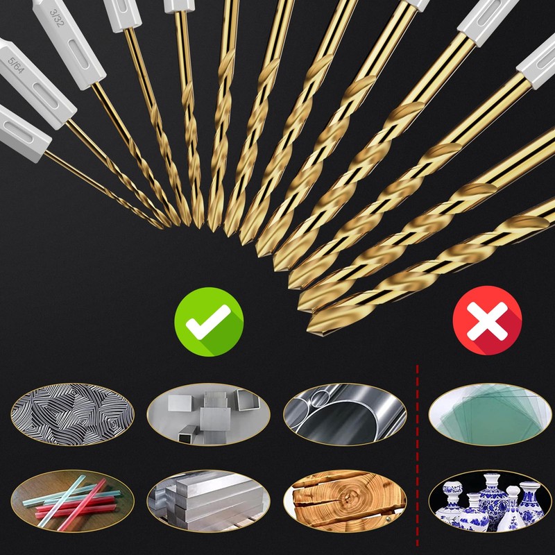 Hex Shank Drill Bit Set, 19Pcs Titanium Twist Drill Bit