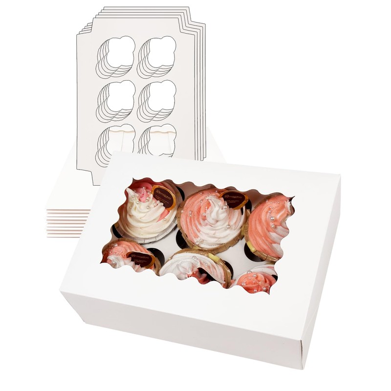 Gcardist Auto-pop Up 6 Cupcake Boxes with Window White 12