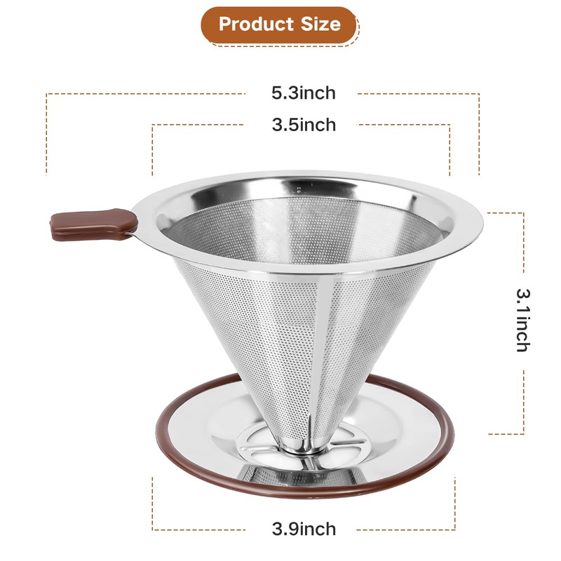 RealPero Pour Over Coffee Dripper, Reusable Paperless Coffee Filter,Professional Stainless