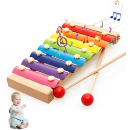 Xylophone, Colourful Xylophone, 8 Tones Wooden Colourful Xylophone, Xylophone for Children, Rainbow Button Xylophone with 2 Beaters, Glockenspiel Wooden Musical Instruments, for Children Glockenspiel