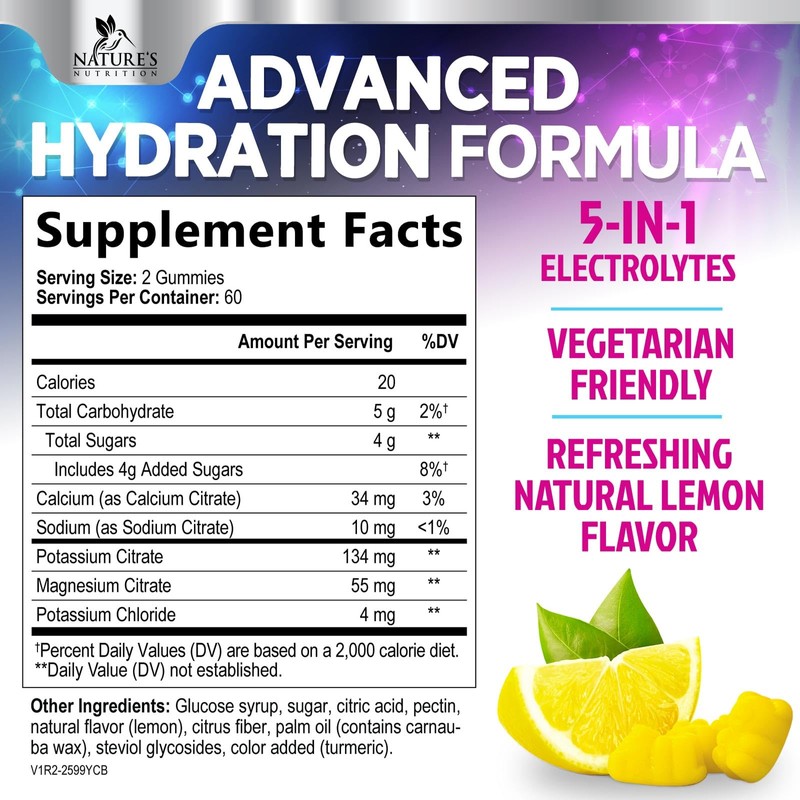 Hydration Electrolyte Gummies - Daily Liquid Replenisher Gummy - Advanced